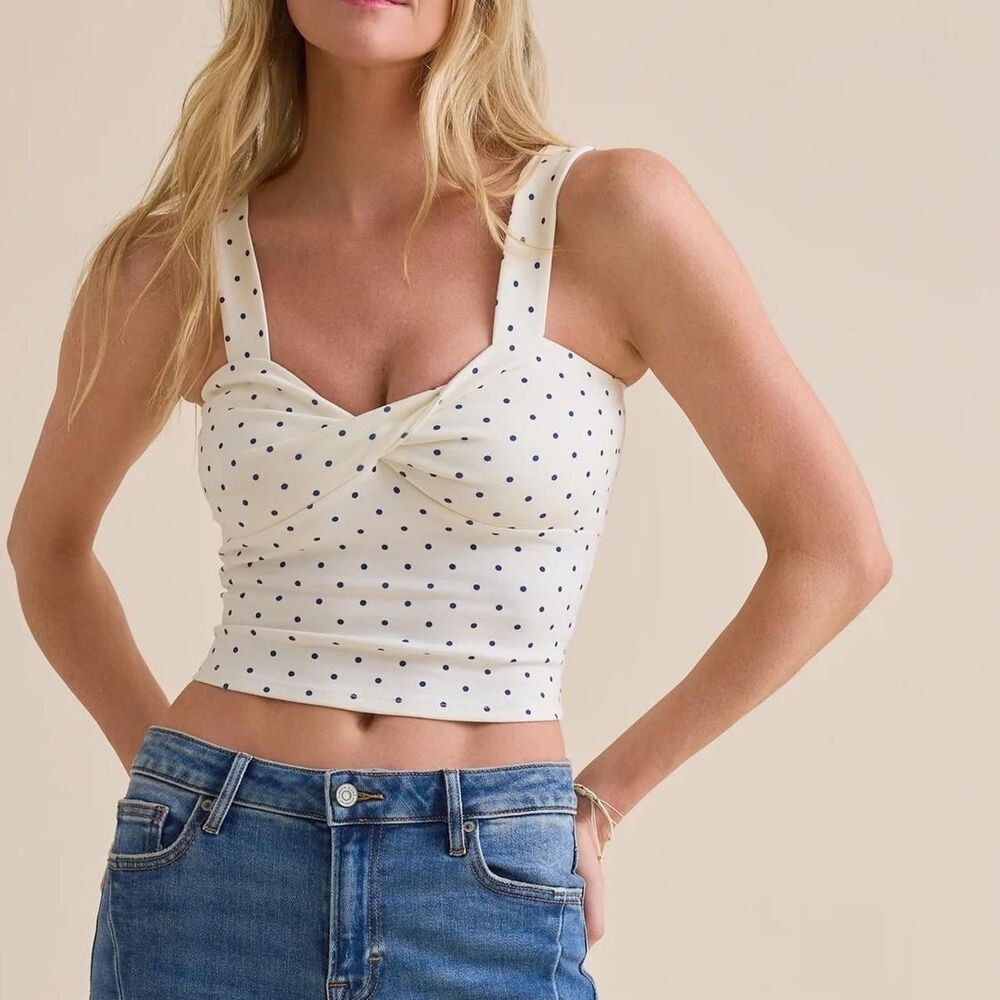 Altar’d State Peyton Twist Knot Tank Blue Polka Dot NWT Size Small